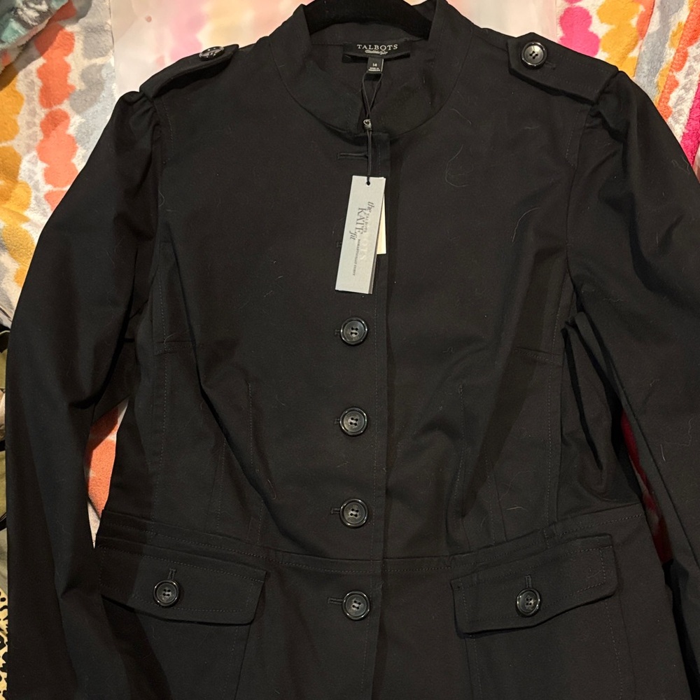 Talbots Classic Women's Military Style Black Trench Jacket Size 14
